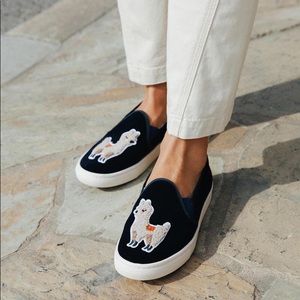 Soludos Blue Velvet Llama Cork Slip-On Sneakers 10